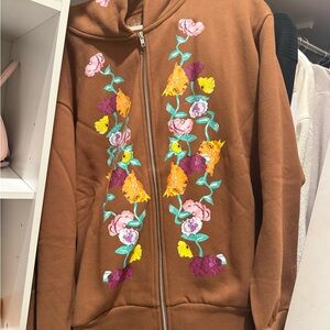Taylor Swift Brown Bomber Jacket with Floral Embroidery